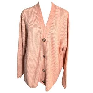 Women’s LOFT Peach Pink Chunky Longsleeve Button Up Cardigan Sweater Size XXL